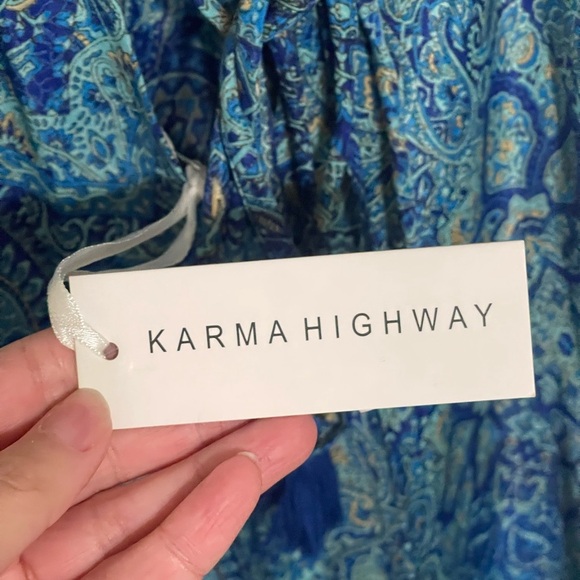 NEW KARMA HIGHWAY Printed Polyester Blue Green Halter Short Dress Tie Neck Back - Picture 5 of 8